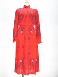 クジャク&ペイズリー柄ワンピース(レッド)