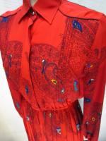 クジャク&ペイズリー柄ワンピース(レッド)