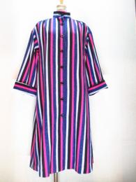 ストライプ柄コート(ピンクxネイビーxグレーxブラック)