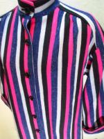 ストライプ柄コート(ピンクxネイビーxグレーxブラック)