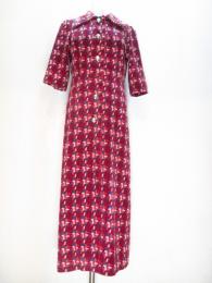 チェック柄ロングコート(ワインxピンク&ブルー&ブラウン)