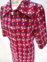 チェック柄ロングコート(ワインxピンク&ブルー&ブラウン)