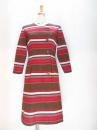ボーダー柄ワンピース(ブラウンxレッドxベージュxパープル)
