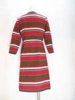 ボーダー柄ワンピース(ブラウンxレッドxベージュxパープル)