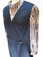 無地&幾何学柄ワンピース(ブラックxベージュ&ブラウン)