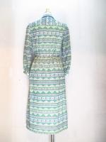 幾何学ボーダー&花柄ワンピース(グリーンxライトグリーンxベージュ)