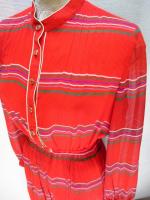 ボーダー&ドット柄ワンピース(レッドxグリーン&ブルー&パープル&ホワイト)